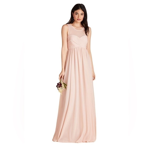 NWT Birdy Grey Ryan Bridesmaid Mesh Formal Evening Maxi Dress Pale Pink Blush - Picture 1 of 13